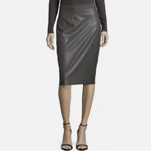 BCBGMaxAzria Dark Grey Vegan Leather Midi Skirt | NWT Size S